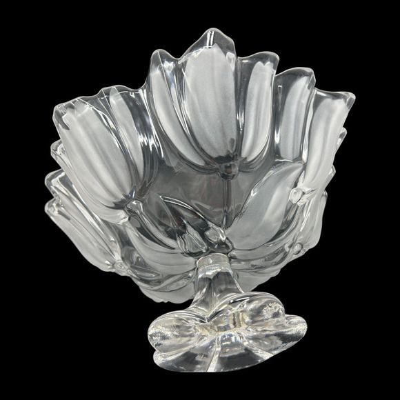 Mikasa Tulips Satin Footed Pedestal Bowl 12" Tulip Shaped Clear Frosted Germany - Picture 5 of 11